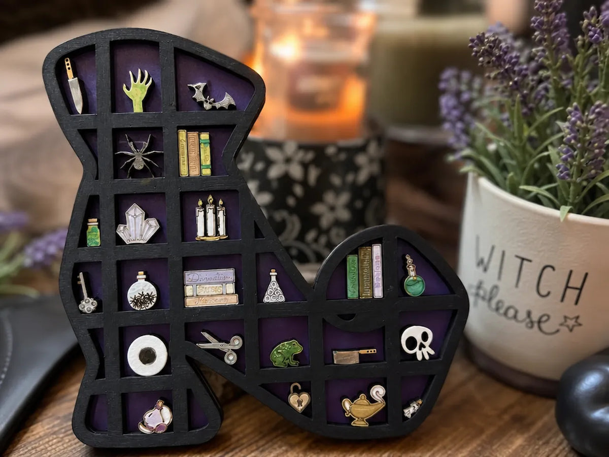 Witch's Boot Shaped Miniature Bookshelves with Trinkets