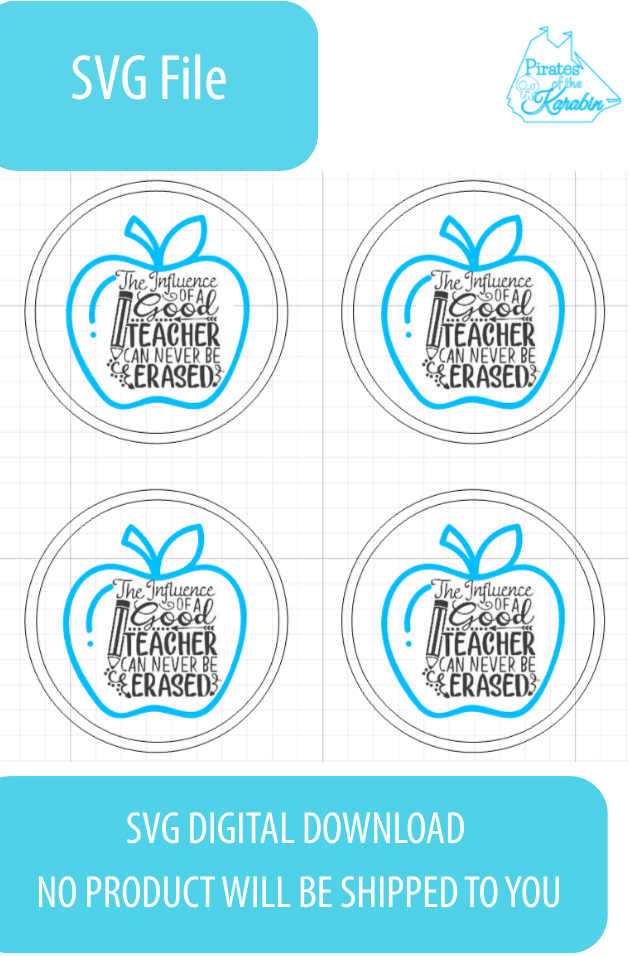 Four circular designs with apple illustrations and text on a grid background, labeled 'SVG File' and 'SVG Digital Download'.