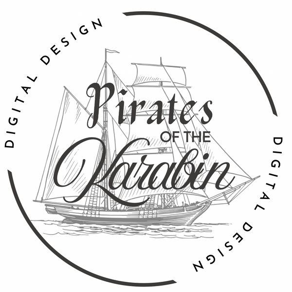 Logo with a ship illustration and text 'Pirates of the Karabin' on a white background