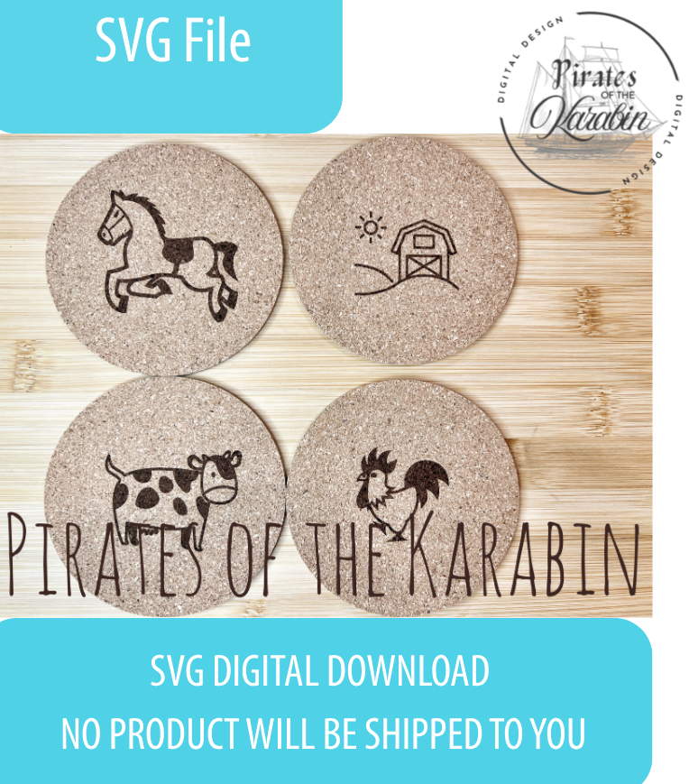 Digital download package for 'Pirates of the Karabin' with SVG files on a wooden background.
