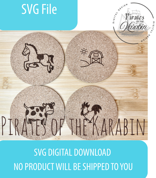 Digital download package for 'Pirates of the Karabin' with SVG files on a wooden background.