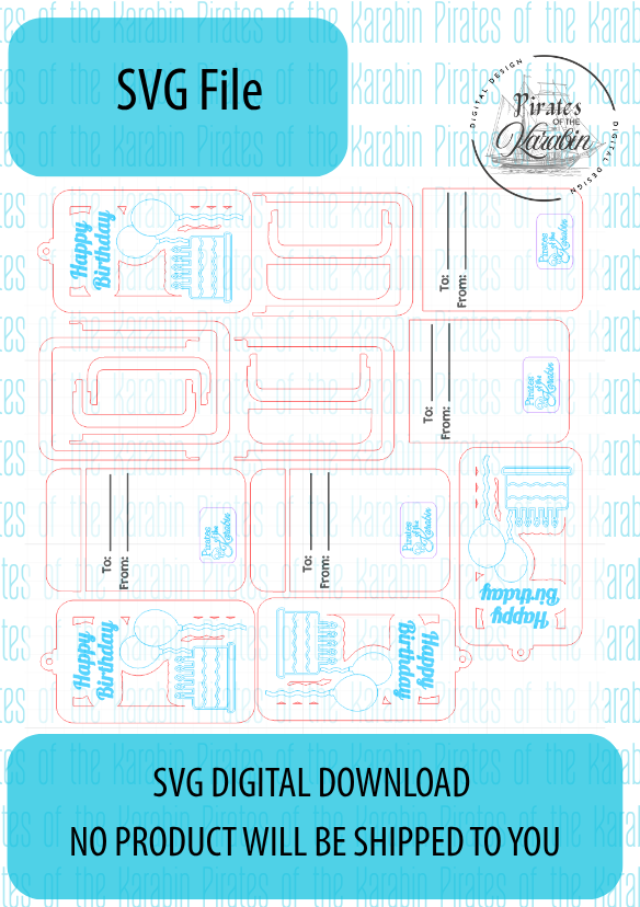 Нарру Birthday Laser Cut Gift Card Holder Downloadable SVG/XCS Design File