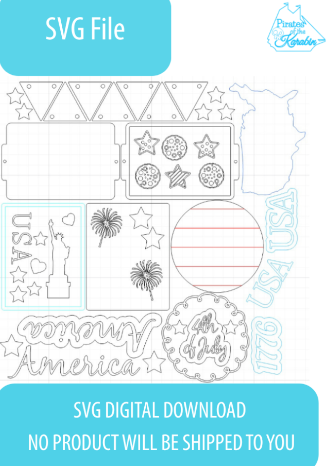 USA Patriotic Americana 4th of July Themed Tiered Tray Laser Cut File SVG/XCS Digital Download
