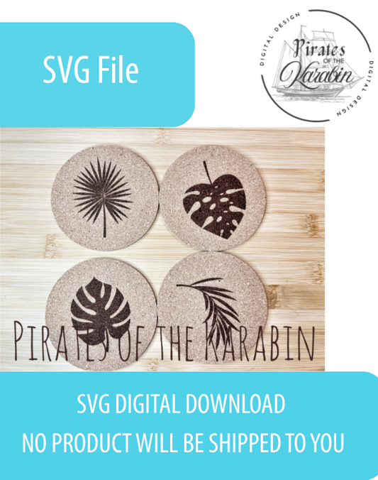 Leaf Laser Engraved Cork Coaster Downloadable SVG/XCS Design File