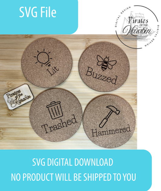 Wooden block with engraved designs and SVG digital download text on a white background