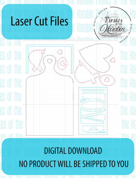 Love Birds Valentine's Cutting Board Laser Cut File SVG/XCS Digital Download (Copy)