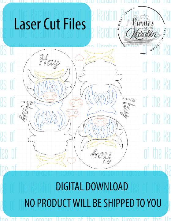 Mini Highland Cow "Hey" Sign Shelf Sitter Laser Cut File SVG/XCS Digital Download