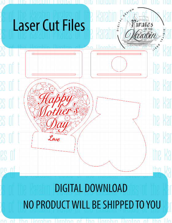 Happy Mother's Day Floral Heart Tea light Holder Sign Downloadable SVG/XCS Design File