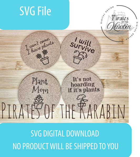 Digital download of wooden coasters with text and a brand logo on a white background