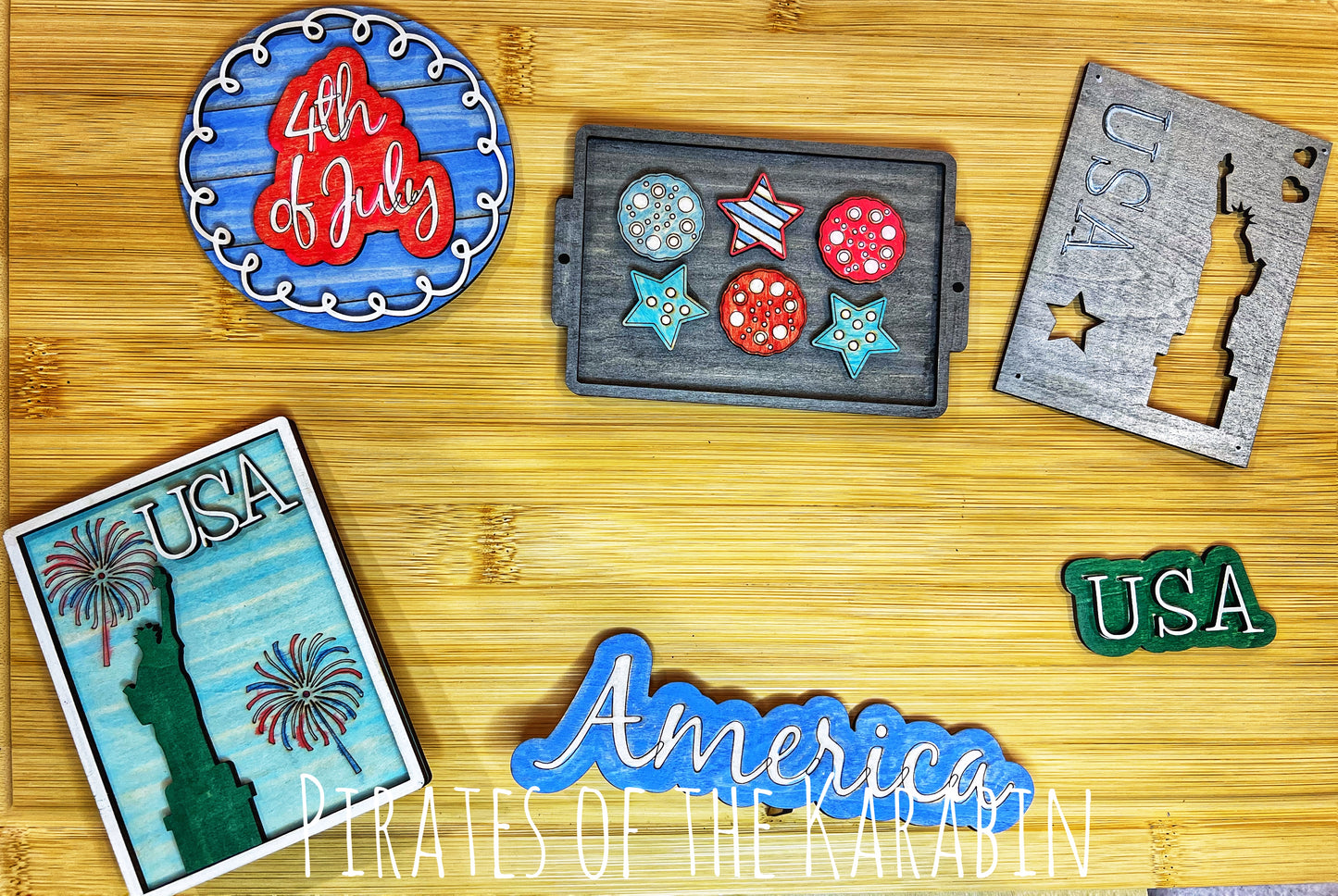 USA Patriotic Americana 4th of July Themed Tiered Tray Laser Cut File SVG/XCS Digital Download