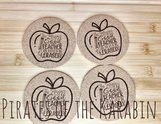 Laser Engraved Cork Teacher Coasters