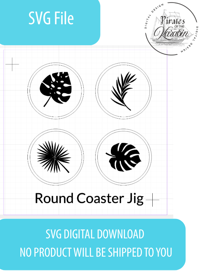 Round coaster jig SVG file digital download with branding on a white background